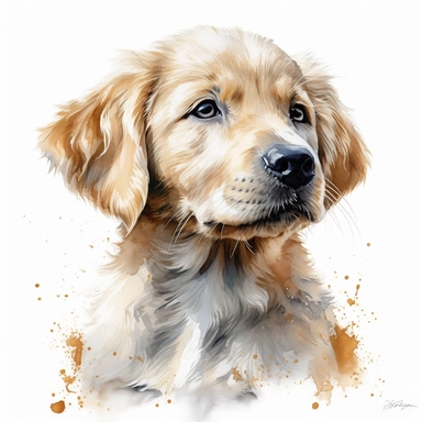 golden retriever puppy clipart, Cute puppy labrador, happy puppy, looking up curious, golden fur, ultra-detailed, sharp image, realistic pet image, watercolor retriever dog, isolated on the white background, hd