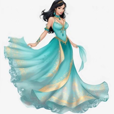 .''princess jasmine full body watercolour clipart high quality'' different large dress in hd