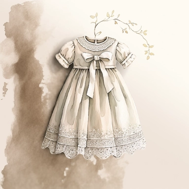 Clipart, vintage hand painted illustration, baptism newborn dress , white linen, romantic, delicate