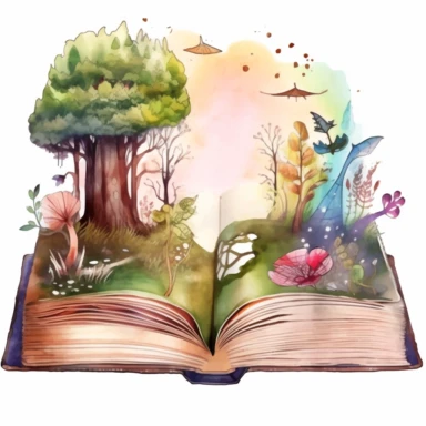 Enchanted Forest style/theme illustration of a book open book with a picture of a book open to the page, Enchanted Forest, telegram sticker, text paragraphs in left, an Enchanted Forest scenary, the Enchanted Forestlast of us, Gothic, without text, author unknown, Enchanted Forest fantasy list, symbolization, ( land ), eddotorial illustration PNG Watercolor Enchanted Forest Fantasy Books Clipart
