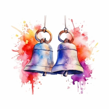 wedding bells, symbolizing the joyous celebration of marriage, watercolor clipart, bright colors, minimalist, isolated white background, 8k