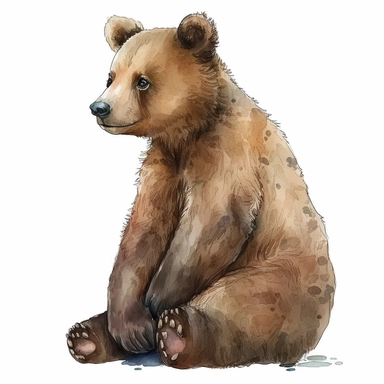 cute bear cub, brown watercolor clipart
