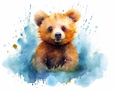 baby bear , a watercolor clipart set, in the style of cyril rolando, patricia piccinini, robert hagan, witty and clever cartoons, wildlife photography, contest winner, texture-rich canvases
