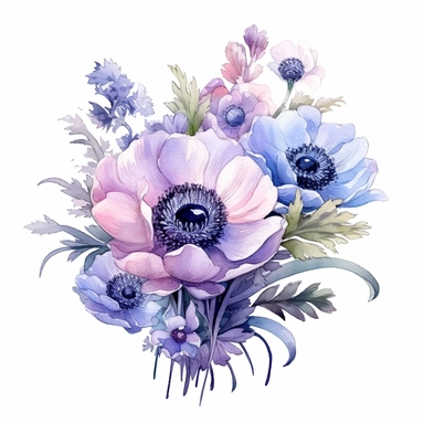 anemone flower bunch arranging into the boarder, watercolor, clipart, highly detailed, HD, pastel color