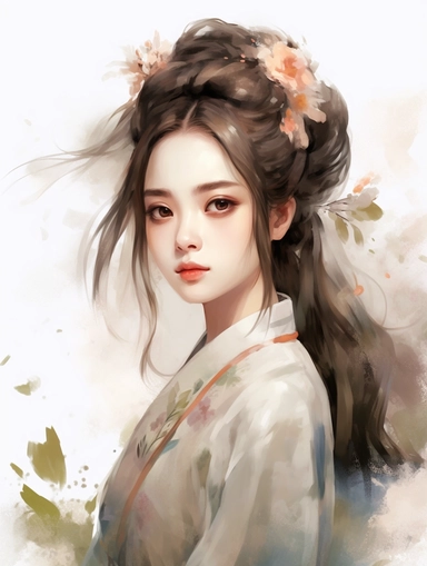 A confident girl with rich facial expressions, teary-eyed，Chinoiserie, Watercolor painting, rich colors, clean background, clipart png, photorealistic, watercolor, digital painting, WHITE BACKGROUND, fantasy style, realistic, painting, 8k, ultra details,