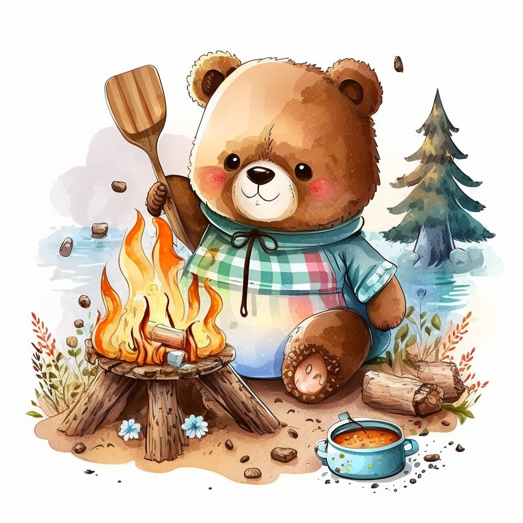 Cute Baby Camping Bear baking food Watercolor Clipart,Cartoon,hyper ...