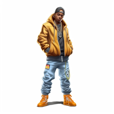 RAPPER GUY CLIPART, CARTOON, VECTOR, HOOD, california highway , ultra realistic, 4k, high resolution, 3d