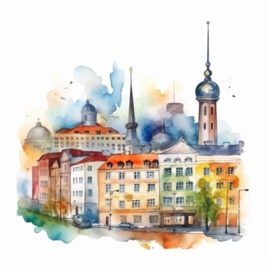 watercolor clipart of berlin, oil painting illustration for childrens book, clipart on white background