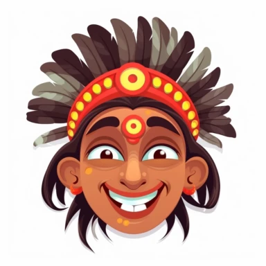 fantasy happy cute indian face, cartoon, clipart, mascot, isolated on white background