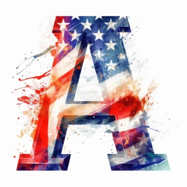Flag Typography: Combine the American flag elements with typography to create visually interesting and impactful designs, letter A, Experiment with different fonts, sizes, and arrangements to convey patriotic messages or famous quotes, delicate detail, watercolor, in the style of artgerm, 2d game art, quadratura, clipart, on white background,