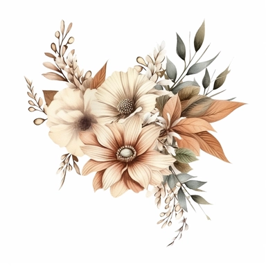 Boho Beige Flowers, watercolors broader in cycle frame, clipart, highly detailed, HD