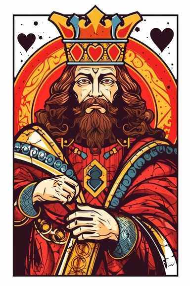 King of Hearts, Love theme, very vibrant colors, cartoon style, white background, clipart, 2D, colorful, HD