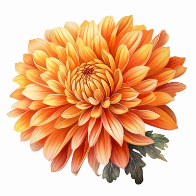 Orange Chrysanthemum flower, high level watercolor, hyper realistic cartoon, clipart, white background, 8k, ultra detailed clipart