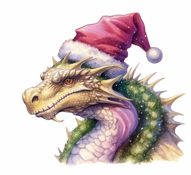 dragon christmas dragon in santa hat clipart, in the style of light violet and light green, coloristic intensity, old memecore, stan berenstain, depictions of animals, calculated, walter crane