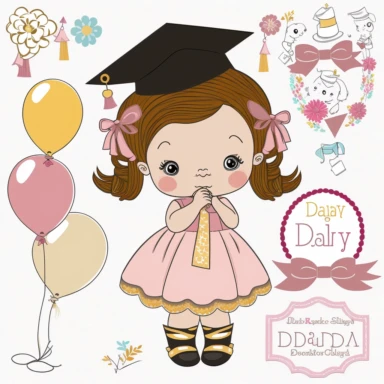 clipart, transparent background, baby girl diva, kindergarten graduation, 300dpi