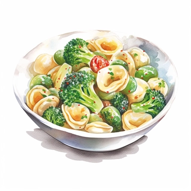 italian style orecchiette with broccoli rabe ,watercolor sketch, white background, clipart