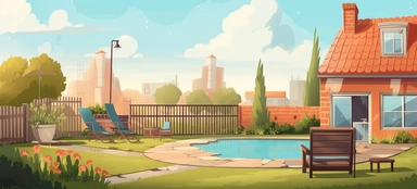 large backyard on a sunny day clipart