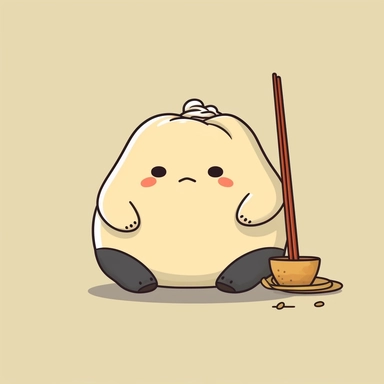 a cute chubby minimalist boulder, holding chop sticks and eating ramen, clipart