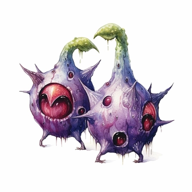 Cliparts separate alien strange--2 alien fruits watercolor,from an other planet wierd--2, no background, high definition a lot of detail