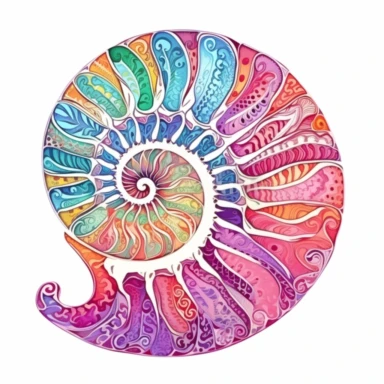ammonite shell in the style of lilly pulitzer isolated on a white background, vibrant colors, in the style of clipart