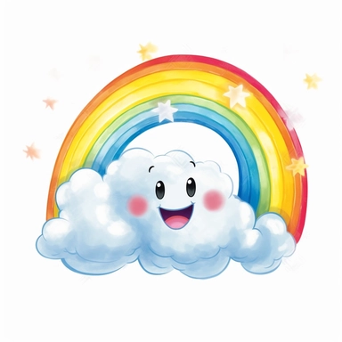 happy rainbow and cloud clipart ,style of the artwork, mood of the aartwork, vector, contour , white background, 8K quality, ultra detailed , without signature and without meaningless lines, clipart, white background, High Quality, no writting background, no writting, realistic , ultra detailed, no symbol, without logo and emblem