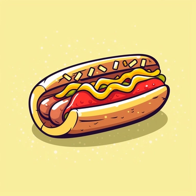 Clipart of hot dog, cartoon style, vector, on a white background