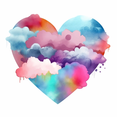 Heart Clouds Colorful Watercolor Sublimation Clipart, Clipart, white background, no watermark, no text, no word,