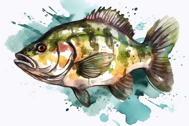 watercolor Gone Bass Fishing vividly bold designs png realistic cartoon in 32K UHD cute. 15 cm thick outline. There was no shadow on the ground. 8k with realistic watercolors. and detailed illustrations. PNG clipart, transparent white background spaced ou