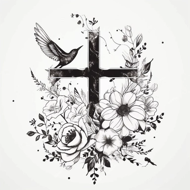 boho floral the cross minimalist silhouette tattoo desing clipart