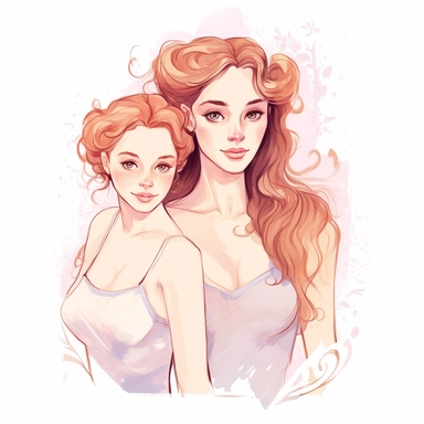 cameo clipart, mom and teen daughter, white background