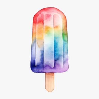 Watercolor A frozen popsicle in a rainbow of colors clipart, Minimalist, isolated white background, 8k