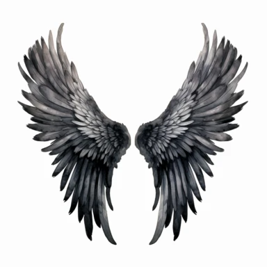 watercolor Clipart of black angel wings, white background, detailed, 8k, high resolution