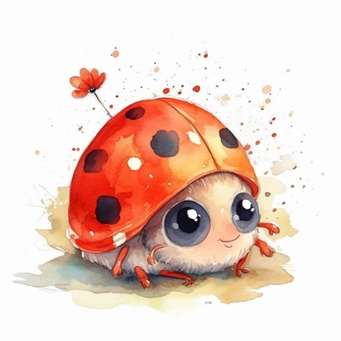 cute ladybug, watercolor, cartoon style, white background, clipart, isolated