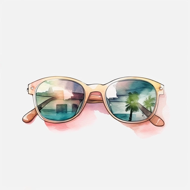 sunglasses, Digital sticker style, travel gadgets, watercolor, clipart, aesthetic, minimalistic, neutral colors