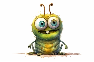 watercolor insect clipart, cute caterpillar big eyes, insanely detailed, very photorealistic, pixar style, isolated on white background