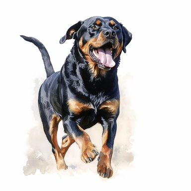watercolor for a clipart with a white background of a full body rottweiller barking, hyperrealism, painted by norman rockwell