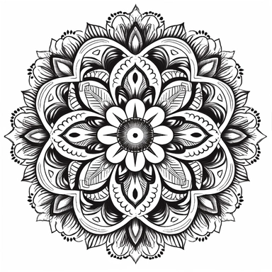 black and white clip art of mandala design, no noice, highdefinition, white background, coloring book, defined lines, textured lines