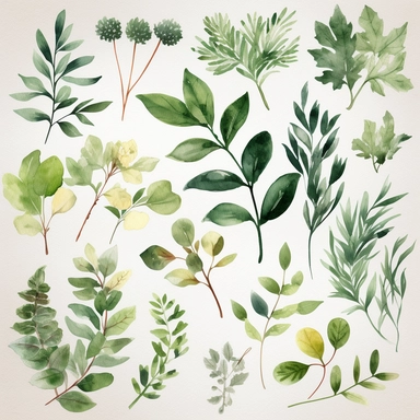 Greenery Watercolor Clipart, Greenery Bundle Clipart,Botanical Clipart, individual elements
