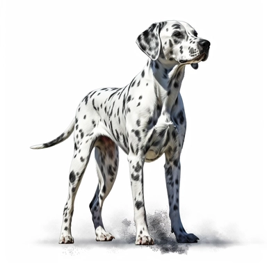 dalmation dog in the style of digital airbrushingstanding realistic yet stylized, digitally enhanced, clipart, 32k uhd, detailed crosshatching white background