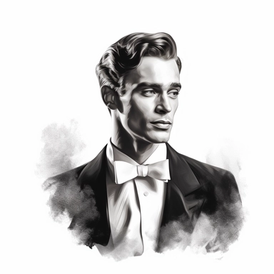 beautiful stunning handsome vintage old hollywood cinema young man, paint art style, clipart, white background, superrealistic, one of a kind