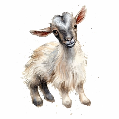 baby dwarf Nigerian goat, very detailed and realistic, watercolor, white background with margins, clipart style