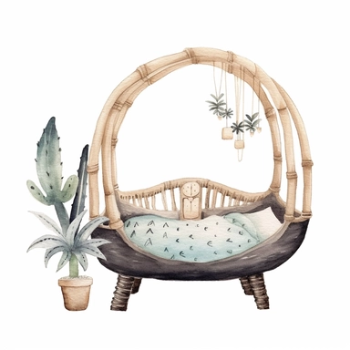 basic watercolor boho crib in minimal hand drawn style, Etsy, textured, clipart, white background