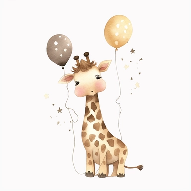 Whimsical boohoo light brown party safari animal clipart,giraffe,happy anime,cute baby giraffe , white background 4/5