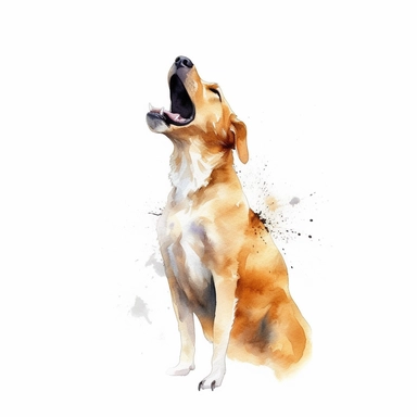 Watercolor dog barking clipart, white isolated background, space out, hd