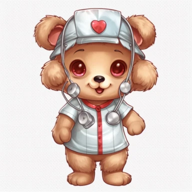 Cute Teddy Bear Clip Art, sticker, different move, wearing clothes, white background, 4K, Nurse