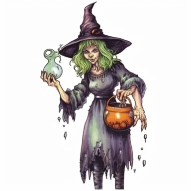 witch holding a potion, full body Clipart, hand draw Illustration clipart, 4K, extremely detailed, isolated on white background