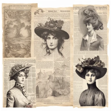 vintage style woman newspaper illustrations clipart set, detailed 4k, clipart style, background white