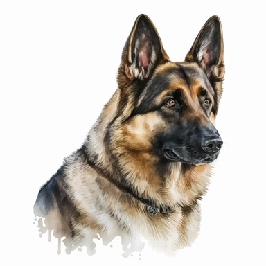 a watercolor art painting of a German Shepherd, clipart, white background