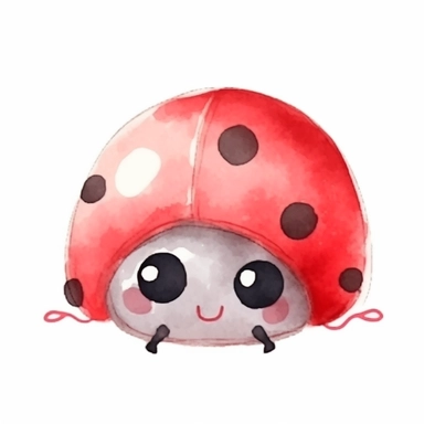 watercolor cute baby ladybug simplistic doodle, unrealistic cartoony caricature animal illustration, nursery art style, visible watercolor texture, soft brush strokes, beautiful oversimplified clipart on white background