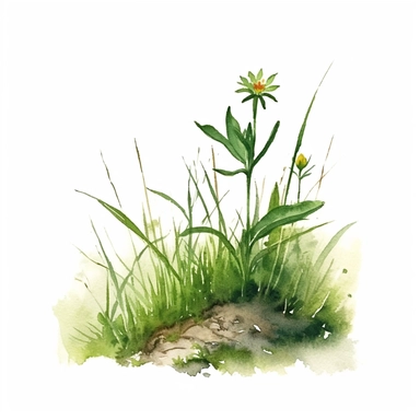 one woodland flower growing in grass watercolor clipart detailed